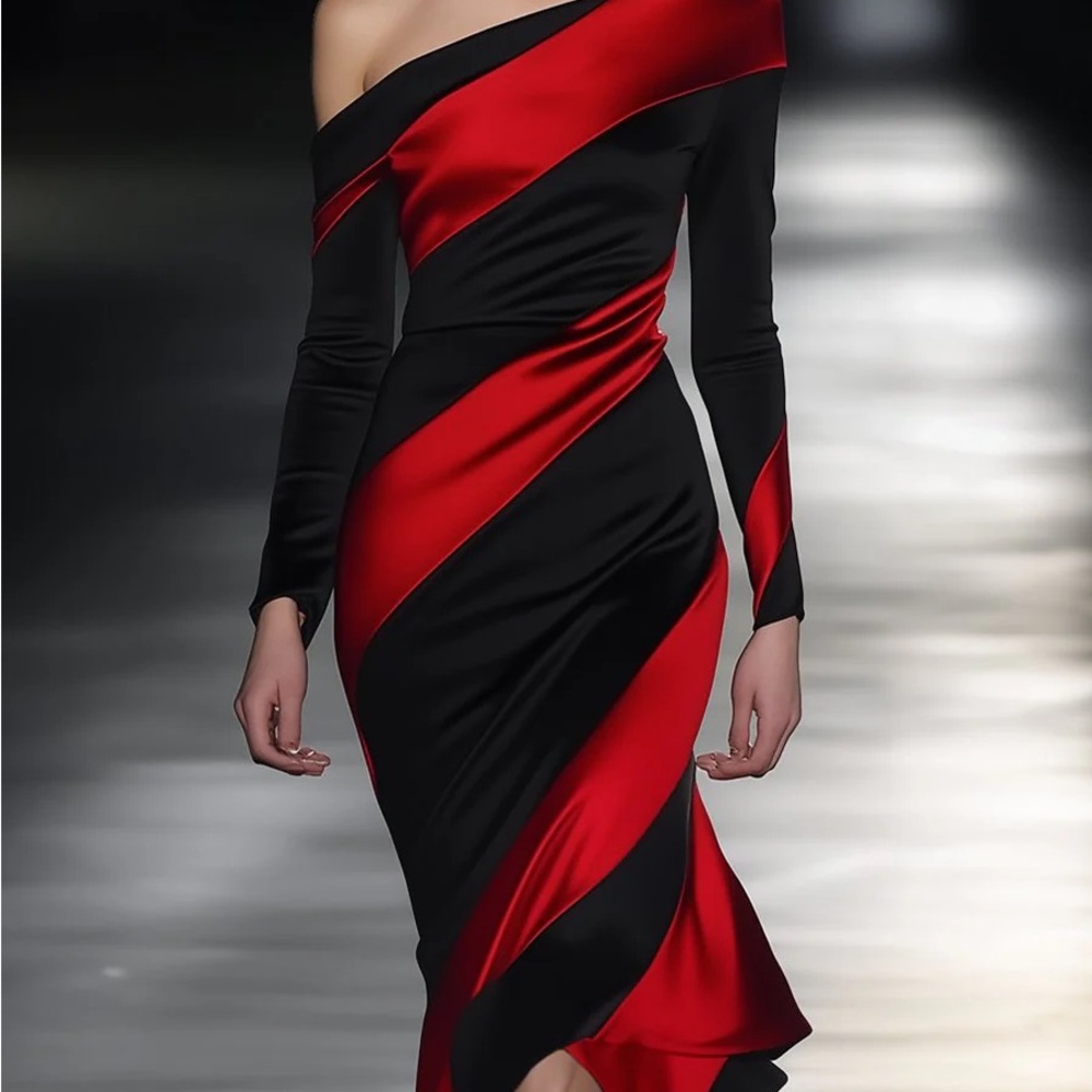 Chic Asymmetrical Red and Black Dress